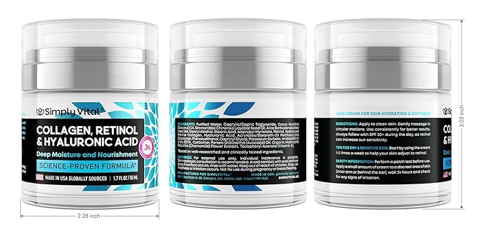 SimplyVital Collagen, Retinol & Hyaluronic Acid Cream - Anti-Aging Face Moisturizer for Face, Firming Skin Care Neck & Décolleté - Made in USA, Daily Moisturizer Face Cream Day & Night - 1.7 fl.oz.-FemmiqueWomen