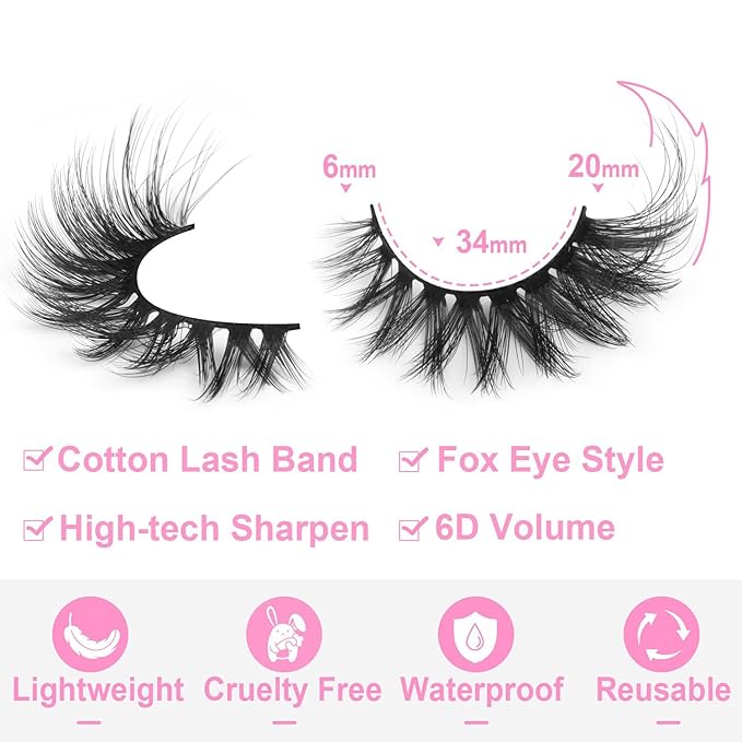 Fox Eye Lashes Faux mink Eyelashes Wispy Cat Eye Long False Eyelahses Dramatic Cross Full Volume Strip Lashes Pack 7 Pairs-FemmiqueWomen