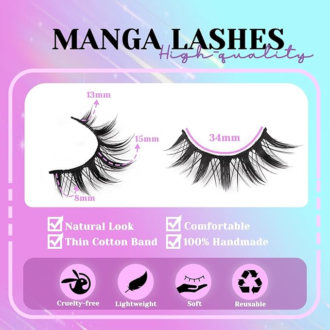 Losha Lashes Spiky Manga Lashes 14 Pairs Wispy False Eyelashes Natural Eye Lashes Kit with Lash Glue and Lash Tweezers Soft Anime Fake Eyelashes (Fairy)-FemmiqueWomen