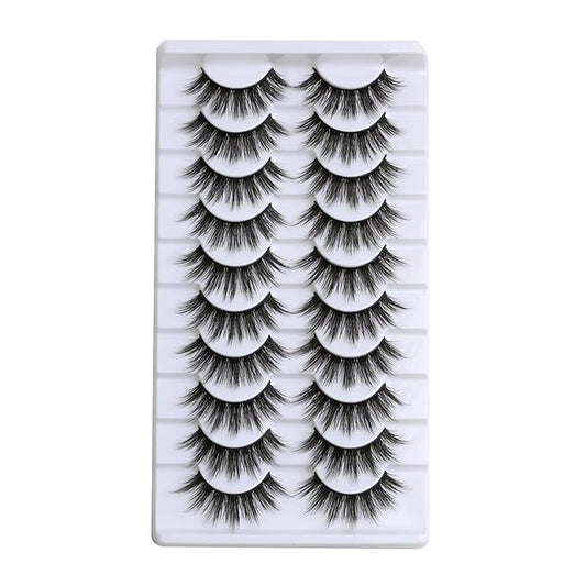 SUNWELL False Eyelashes 18mm Mink Lashes 8D Fluffy Faux Mink Lashes Strip Eye Lashes Soft Reusable Full Volume Fake Eyelashes 10 Pairs Pack-FemmiqueWomen