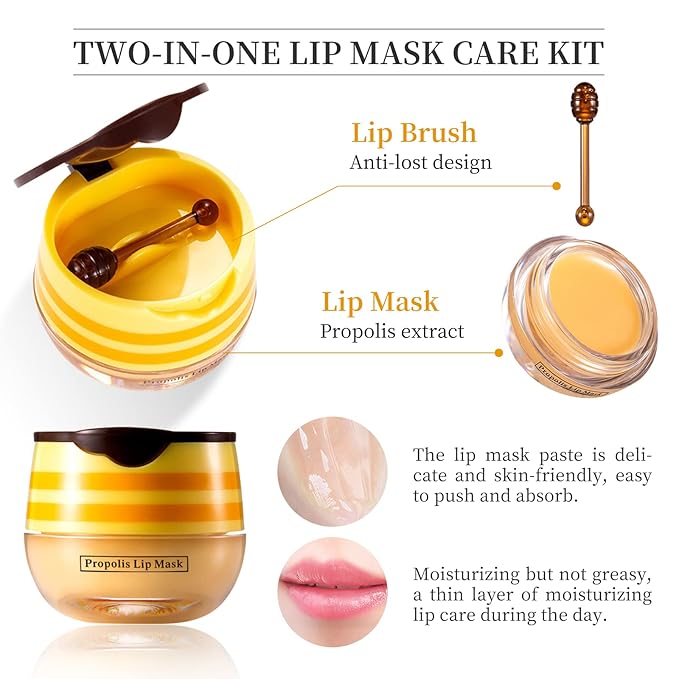 2 PCS Bee Honey Lip Balm Honey Pot, Bee Honey Lip Mask, Reduces Lip Lines, Hydrate & Moisturizing Lip Skin Care, Prevention Dry Cracked Lips, Bee Honey Lip Balm for Lip Repair Treatment-FemmiqueWomen