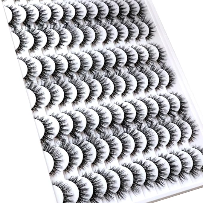 False Eyelashes 48 Pairs Faux Mink Lashes 14mm Wispy Lashes 3D Fluffy Cat Eye Lashes Pack Bulk Wholesale Strip Lashes(style 48-042)-FemmiqueWomen