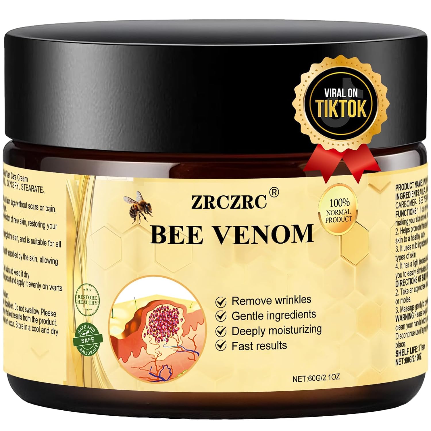 Bee Venom Skin Treatment Cream, Bee Venom Comprehensive Cream, Face lifting and firming, Effective In Reducing Skin Blemishes, Gentle and Non-irritating, Suitable For All Parts 2.1 Ounce (Pack of 1)-FemmiqueWomen