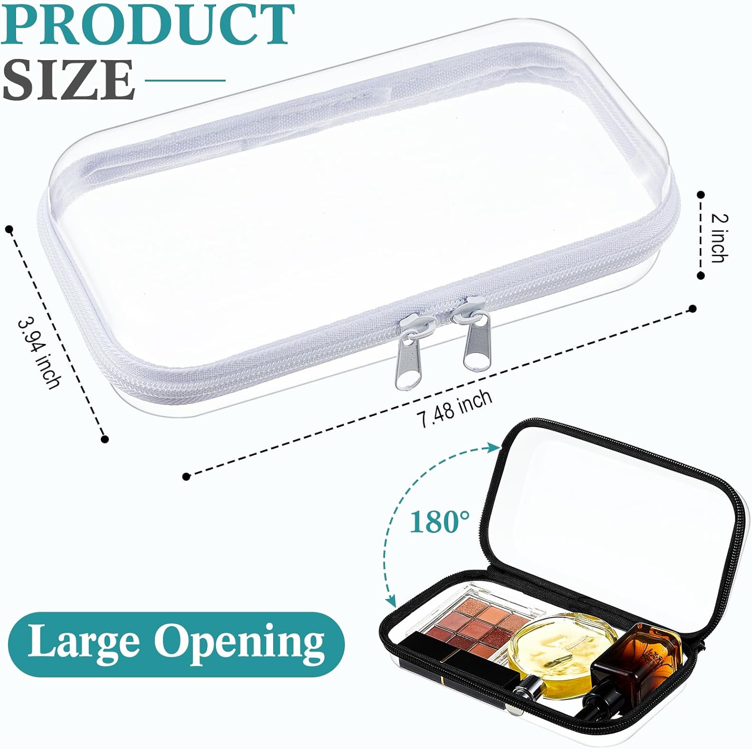 Hoolerry 4 Pcs Hard Clear Zipper Case Makeup Bags Plastic Pencil Pouch Transparent Storage Box Containers for Cosmetics, Snacks, Building Blocks, Puzzles(Black and White,7.5 x 3.9 x 2 in)-FemmiqueWomen