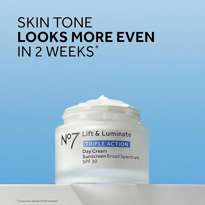 No7 Lift & Luminate Triple Action Face Cream - Fragrance Free Face Moisturizer with SPF 30 - Formulated with Anti Aging Collagen Peptides & Brightening Complex (2 Pack)-FemmiqueWomen