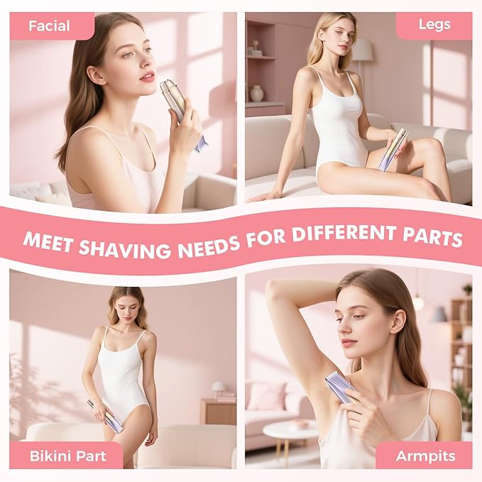 2 in 1 Bikini Trimmer for Women, Dual Head Electric Razor, IPX7 Waterproof Wet/Dry Use Women Electric Shaver, Painless Body Facial Hair Remover for Bikini Legs Arm Underarm, (Lavender)-FemmiqueWomen