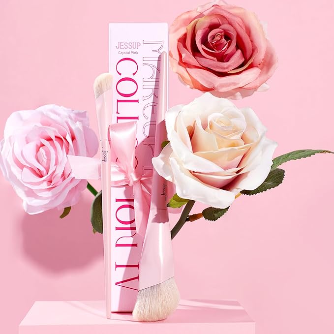 Jessup Foundation Brush and Concealer Brush, Pink Makeup Brushes Set 2Pcs Premium Synthetic Face Make up Brushes for Liquid Cream, T497-FemmiqueWomen