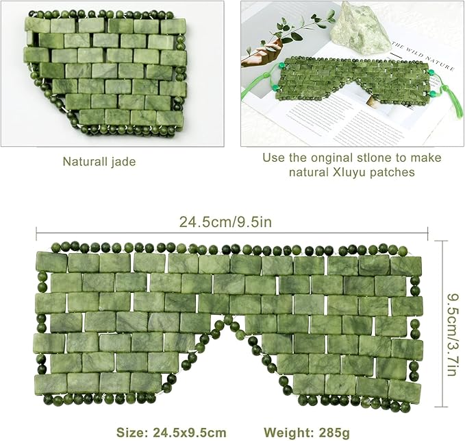 Jade Eye Mask, 2Pcs Large Facial Cooling Mask with 100% Real Jade for Hot & Cold Therapy,Green Jade Facial Eyes Sleeping Mask Relief Eye Cover by LazyGa-FemmiqueWomen