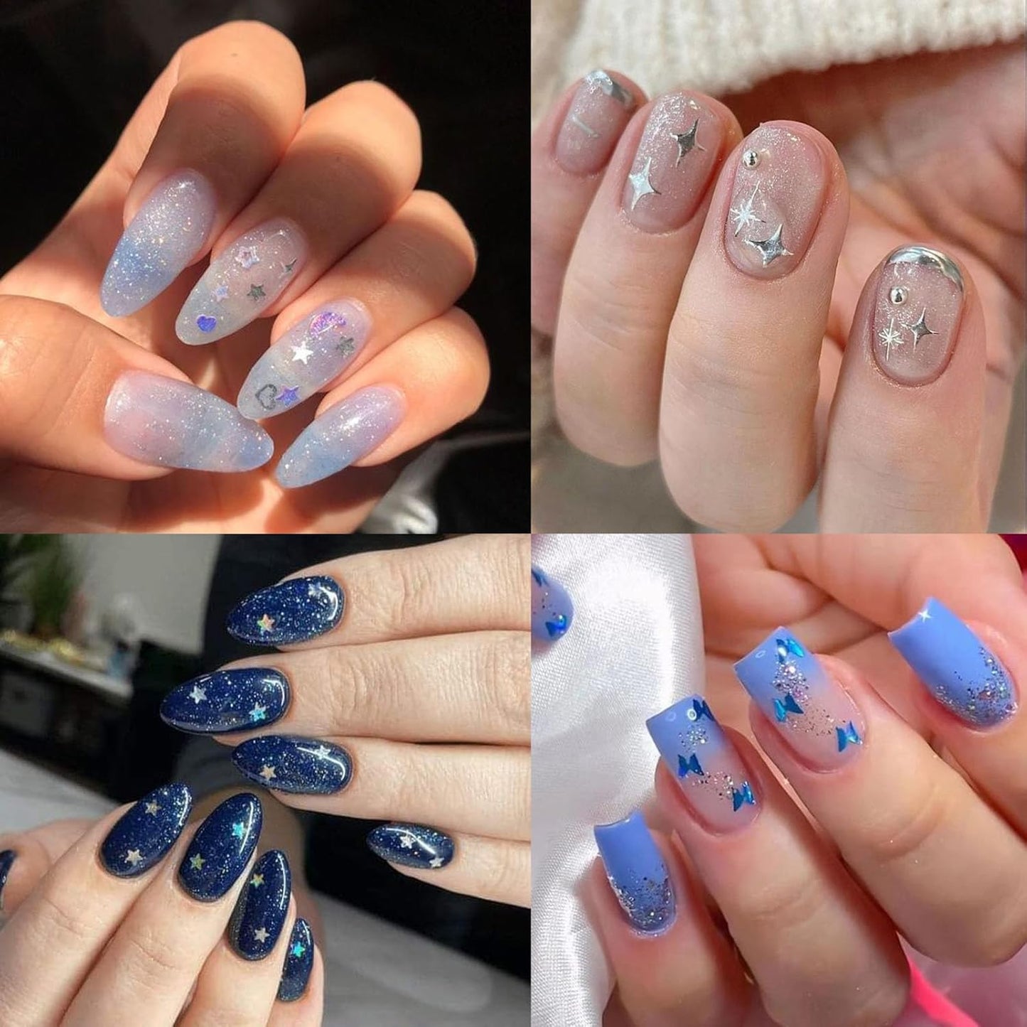 30 Sheets Aurora Nail Art Stickers Heart Star Nail Decals 3D Self-Adhesive Holographic Laser Star Nail Stickers Glitter Flower Butterfly Pattern Acrylic Design for Women Girls DIY Nail Art Decoration-FemmiqueWomen