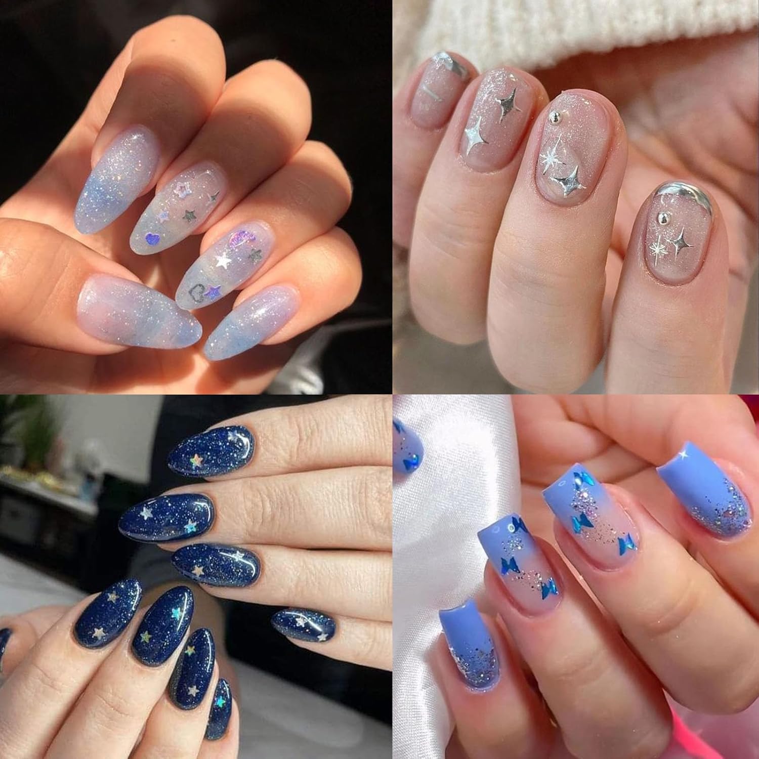 30 Sheets Aurora Nail Art Stickers Heart Star Nail Decals 3D Self-Adhesive Holographic Laser Star Nail Stickers Glitter Flower Butterfly Pattern Acrylic Design for Women Girls DIY Nail Art Decoration-FemmiqueWomen