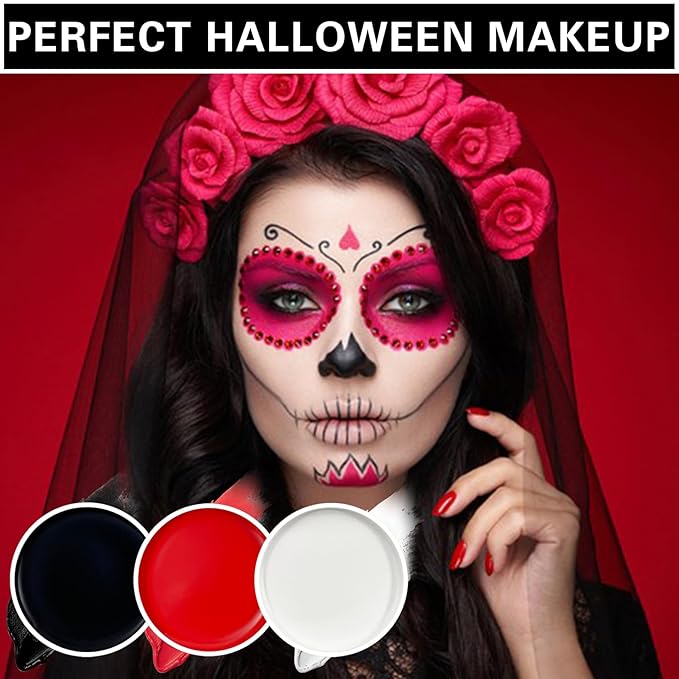 3 PCS Black White Red Face Body Paint Halloween Special Effects Makeup Kit Oil Based Cream Face Paint Kit for Cosplay Party Clown Zombie Stage Sfx Makeup-FemmiqueWomen