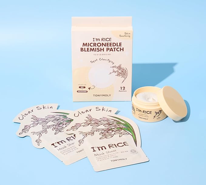 TONYMOLY I'm Rice Clarifying Skincare Set – 3-Step Face Care for Clear, Hydrated Skin – Includes Enzyme Powder Cleanser, Blemish Mask & Nourishing Sheet Masks – Gentle Exfoliation & Oil Control-FemmiqueWomen