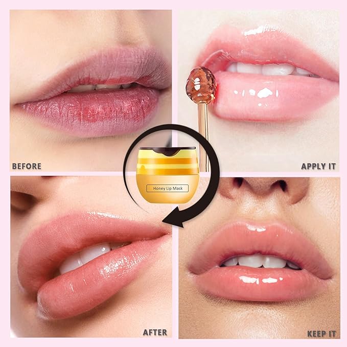 3 PCS Bee Lip Balm Honey Pot, Honey&Strawberry&Watermelon Lip Sleeping Mask Hydrating Prevention Dry and Cracked Lip Scrubs Exfoliator Lip Care, Overnight Lip Mask Reduces Lip Lines-FemmiqueWomen