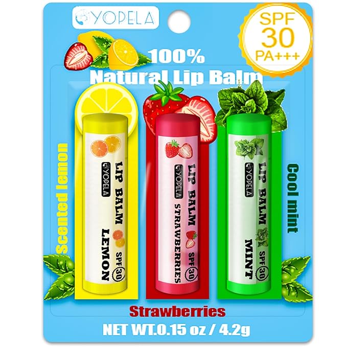 3 Pack SPF Lip Balm Bulk - SPF 30 SunGuard Lip Balm Sunscreen- Summer Protection for Lasting Hydration UV Defense Prevents and Soothes Dry, Chapped Lips-3 Delicious Flavors-FemmiqueWomen