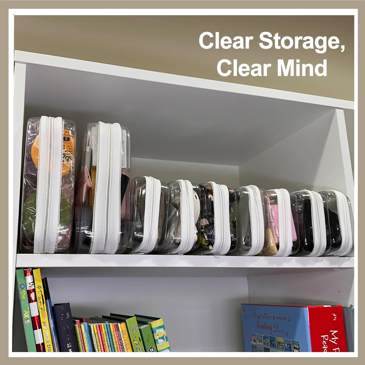 4 pcs Clear Zipper Pouches,Hard Shell Zipper Case, Toiletry Bag for Travel, CLear Diaper Bag, Toiletry Pouch, Travel Organizer, Clear Cosmetic Bag,Toy Storage Bins (M+3S)-FemmiqueWomen