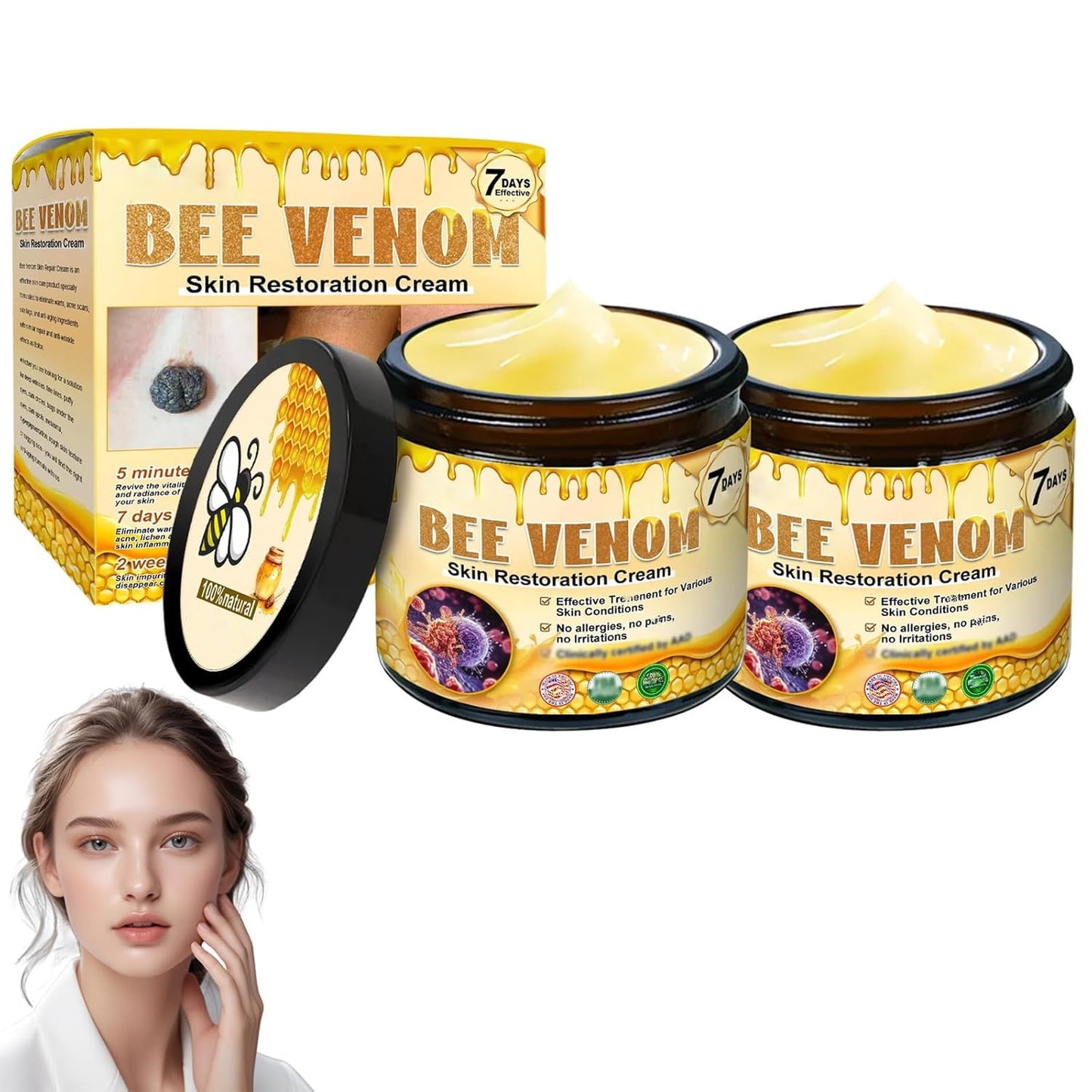 Bee Venom Skin Restoration Cream,Natural Bee Venom Comprehensive Cream,Effectively Firms skin and Reduces Imperfections Anti-Wrinkle Moisturizing for All skin Typess (2PCS)-FemmiqueWomen