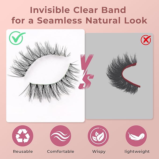 Wispy Lashes - Natural False Eyelashes Strip Lashes with Clear Band for Daily Wear 7 Pairs Cat Eye Lashes 12mm Reusable Fake Lashes That Look Like Extensions-FemmiqueWomen