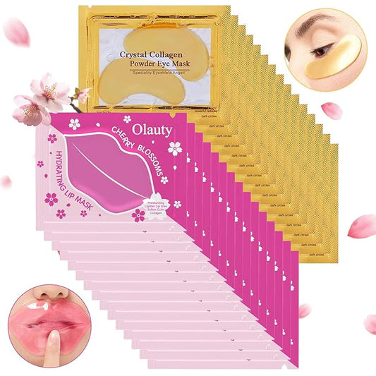 30 Pairs Collagen Lip Masks & Under Eye Mask, Gel Crystal Moisturizing Lip Mask, 24K Gold Under Eye Patches for Puffy Eyes, Dark Circle, Reducing Fine Lines, Effectively Nourishes Lip & Eye Skin Care-FemmiqueWomen