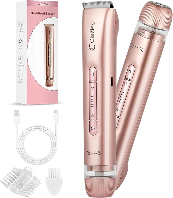 2 in 1 Women Electric Shaver Dual Head Bikini Trimmer for Women IPX7 Waterproof Wet & Dry Use Body Hair Trimmer and Facial Hair Remover for Bikini Underarm Leg Arm Body Face-FemmiqueWomen