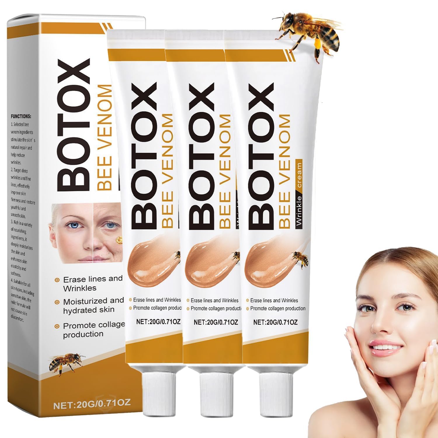 Bee Venom Wrinkle Removal Cream, Anti-Aging, Restore and Enhance Skin Elasticity, Natural and Non-Irritating, Suitable for Sensitive, Dry, Oily Skin-FemmiqueWomen