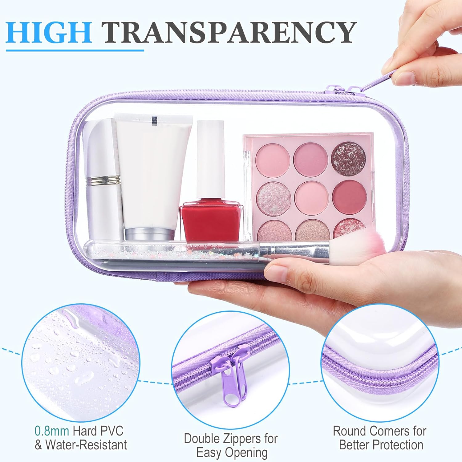 Hoolerry 4 Pcs Hard Clear Zipper Case Makeup Bags Plastic Pencil Pouch Transparent Storage Box Containers for Cosmetics, Snacks, Building Blocks, Puzzles(Multicolor,7.5 x 3.9 x 2 in)-FemmiqueWomen