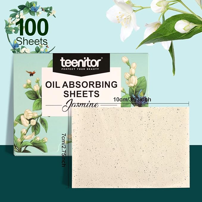 Teenitor Oil Blotting Papers for Face, 100 Sheets Jasmine Oil Blotting Sheets for Oily Skin, Oil Control Film Oil Absorbing Sheets for Face Men Women, Oil Absorbent Pads-FemmiqueWomen