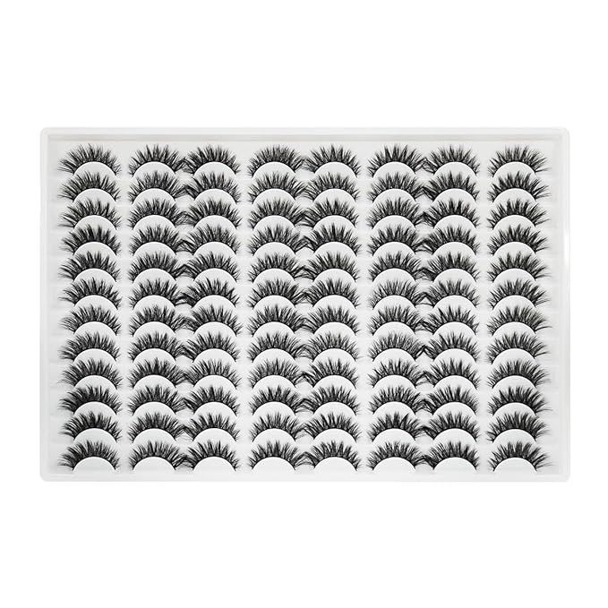 False Eyelashes 48 Pairs Faux Mink Lashes 14mm Wispy Lashes 3D Fluffy Cat Eye Lashes Pack Bulk Wholesale Strip Lashes(style 48-042)-FemmiqueWomen