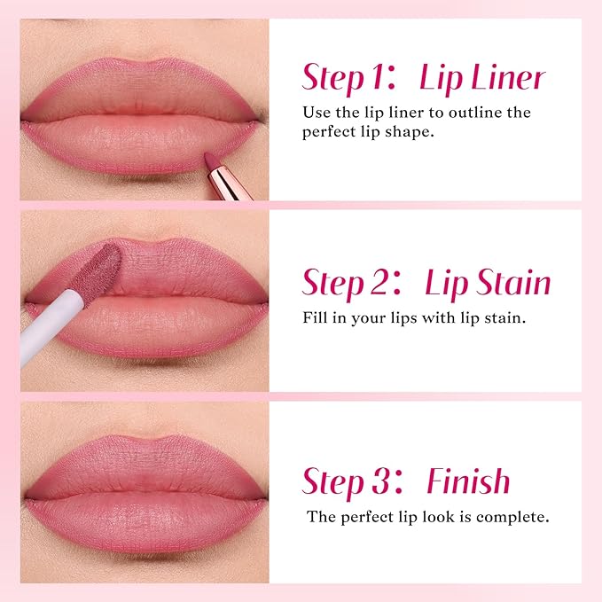2-IN-1 Lip Liner and Lip Stain, High Pigmented Long Lasting Velvet Lip Tint, Well-Defined Lipliner, Weightless Waterproof Not Animal Tested, Matte Finish Makeup-FemmiqueWomen