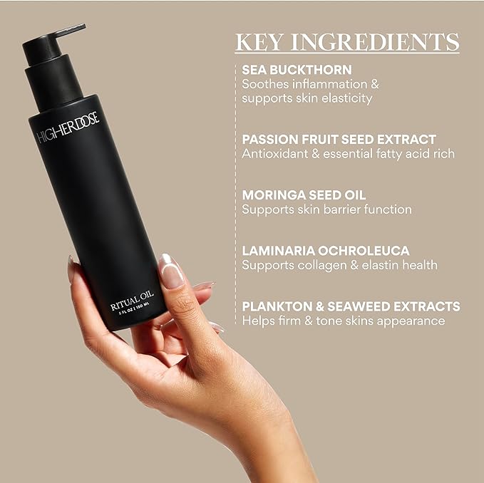 HigherDOSE Ritual Oil - Ayurvedic Daily Nourishing Body Oil for Dry Skin - Moisturizing Body Oil Enriched with Sea Buckthorn & Essential Oils to Deliver Nourished, Toned & Glowing Skin (5 Fl Oz)-FemmiqueWomen