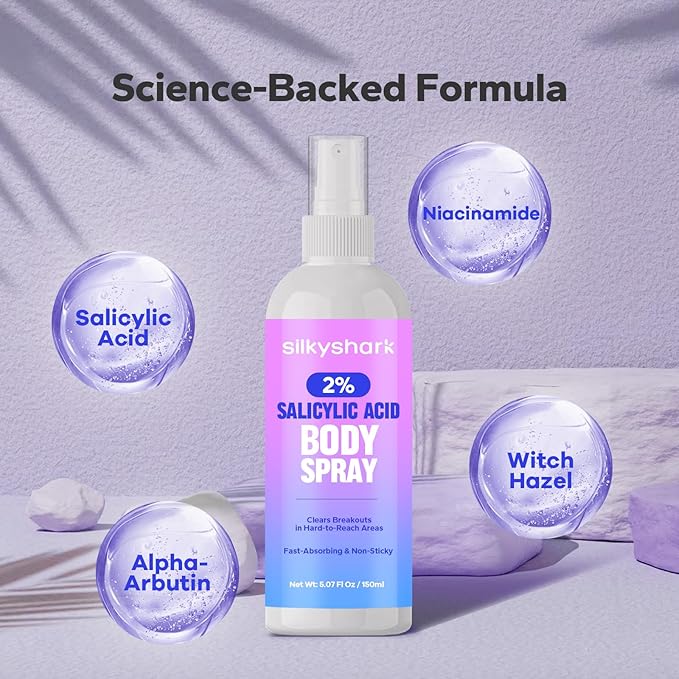 Salicylic Acid Spray (5.07 Fl Oz), 2% Salicylic Acid Body Spray, Body Acne Treatment for Bacne, Blackheads & Blemishes, Back & Chest Acne Spray for Face & Body, 360° Mist for All Skin Types-FemmiqueWomen