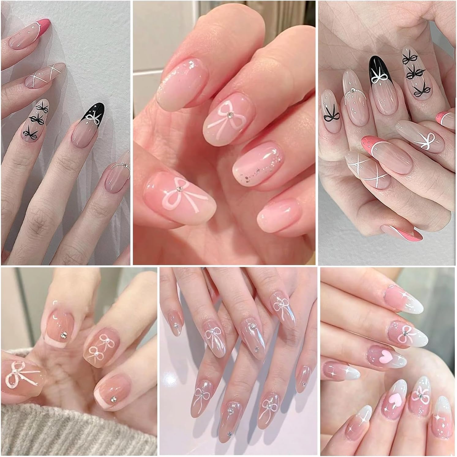 12 Sheets Self-Adhesive Bow Nail Stickers - 3D Decals for Nail Art - Black, White, Pink - DIY Manicure Decorations for Women & Girls-FemmiqueWomen