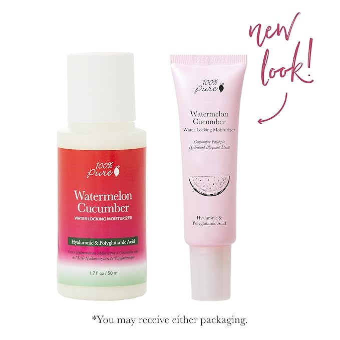 100% PURE Watermelon Cucumber Water Locking Moisturizer Natural Facial Hydration Boost with Hyaluronic Acid Replenishing Anti Aging Face Cream & Quenching Dry Skin Care Vegan - 1.4 fl oz-FemmiqueWomen