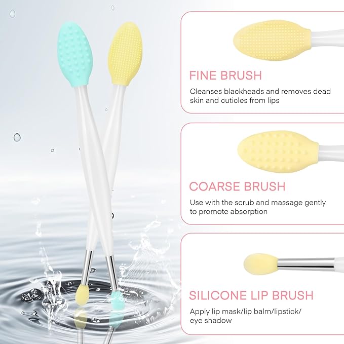 Unaone Lip Scrub Brush - 3 PCS Dual-ended Lip Scrubber Exfoliator and Silicone Lip Brush, 3-in-1 Silicone Lip Scrub Tool Lip Mask Applicator, Gentle Exfoliator & Applicator for Soft-FemmiqueWomen