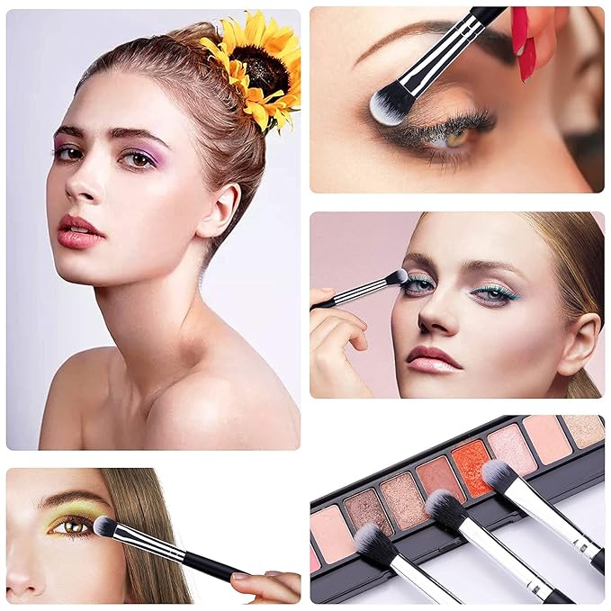 MSQ Eye Makeup Brushes 12pcs Eyeshadow Makeup Brushes Set with Soft Synthetic Hairs & Real Longer Wood Handle for Eyeshadow, Eyelash,Eyebrow, Eyeliner, Blending, Conclear(Black)-FemmiqueWomen