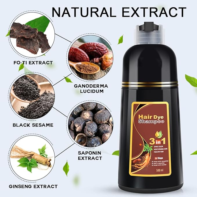 Dark Brown Hair Dye Shampoo 3 in 1 for Gray Coverage for Women Instant Natural Hair Color Shampoo Semi Permanent 500ML - Champu Para Canas Mujer-FemmiqueWomen