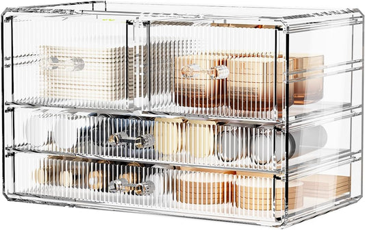 ZHIAI Stackable Storage Drawers, Acrylic Bathroom Counter Organizer Clear Makeup Organizers for Vanity, Kitchen Cabinets, Bathroom, Undersink, Home Organization and Storage (4 Drawers, Pattern D)-FemmiqueWomen