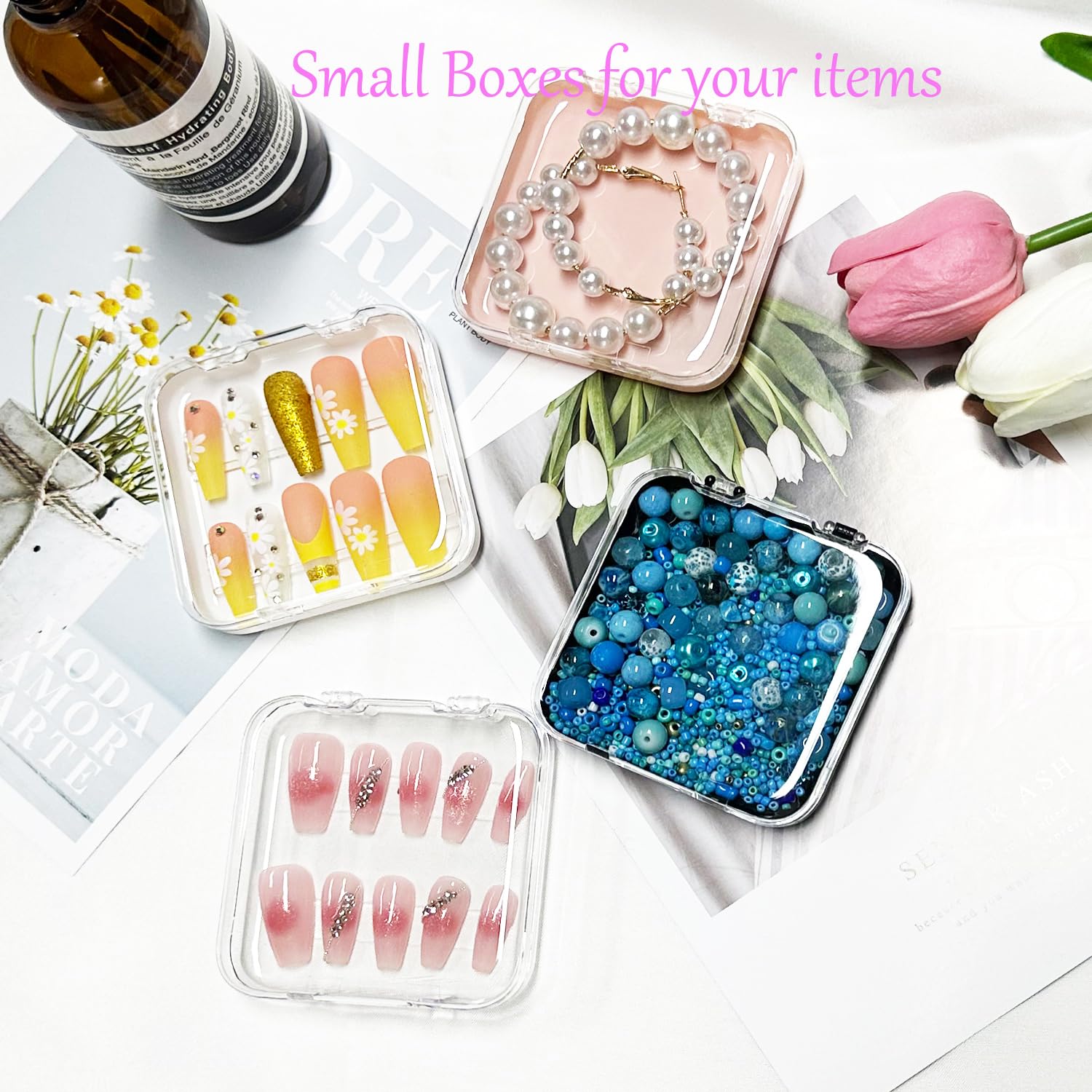 12pcs Press on Nail Storage Box with 60 Pcs Adhesive Double Sided Tape Acrylic Nail Display Box Artificial False Nail Box Organizer Fake Nail Case Transparent Nail Packaging Boxes for Nail Salon-FemmiqueWomen