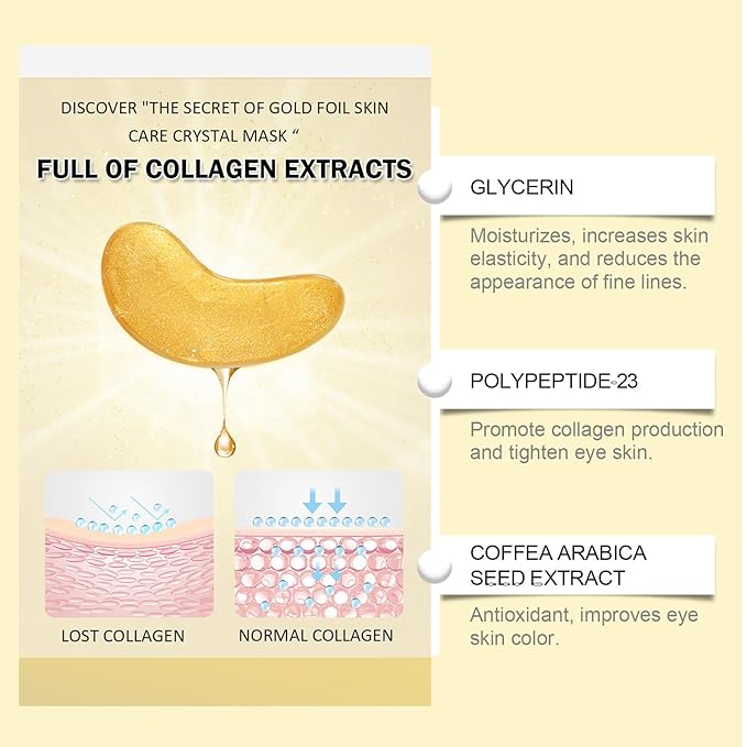 24K Gold Under Eye Patches,Black Box Collagen Anti-Aging Moisturize Under Eye Mask,Reducing Fine and Lines Dark Circleeye Patches,Gel Eye Masks Beauty & Personal Care-FemmiqueWomen