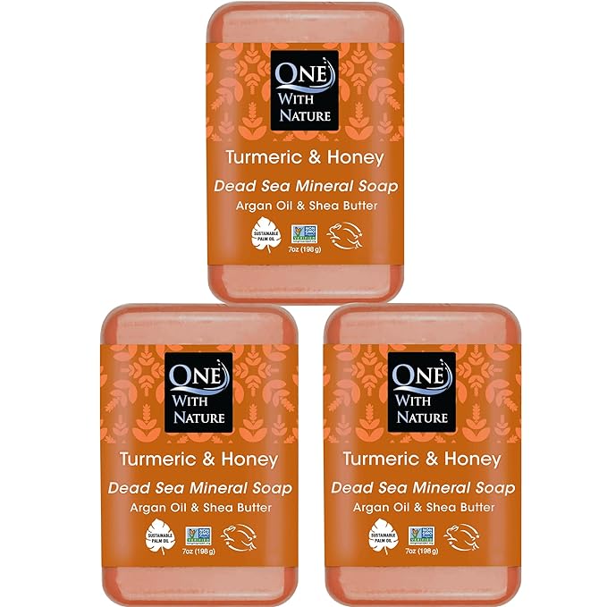 One With Nature Dead Sea Salt Turmeric Soap 7oz 3-Pack – Purifying and Exfoliating Soap Bar with Dead Sea Minerals and Honey for Face & Body, for Men & Women-FemmiqueWomen