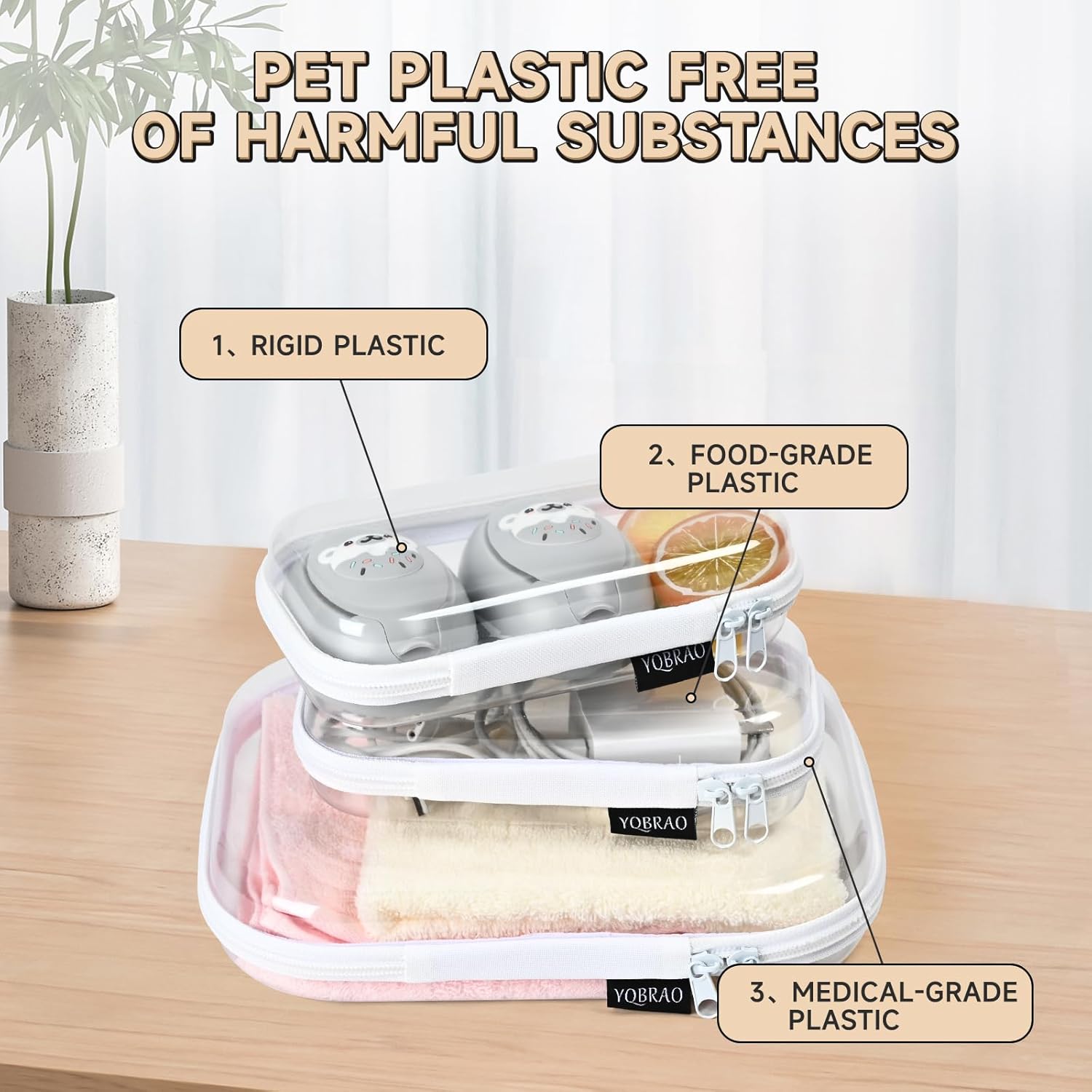 3 Pack Clear Hard Shell Zipper Case - Clear Waterproof Cosmetic Bag with Zipper, Kid's Toy Storage Organizer Bins, Charging Cables, creative journaling, painting brushes, Threads,Sketch Supplies-FemmiqueWomen