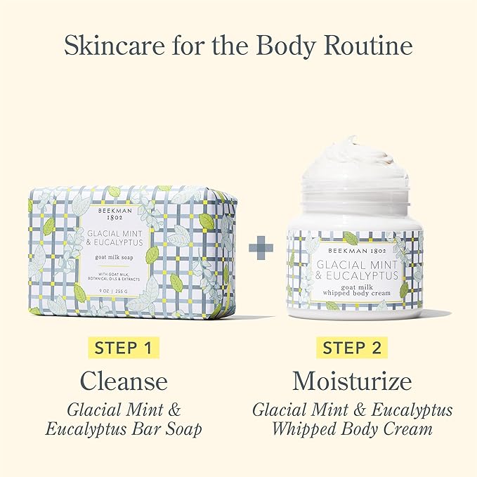 Beekman 1802 Glacial Mint & Eucalyptus Whipped Body Cream - 8 oz - Scented - Moisturizes, Soothes & Softens - With Coconut Oil & Mango Seed Butter - No Irritation - Good for Sensitive Skin-FemmiqueWomen