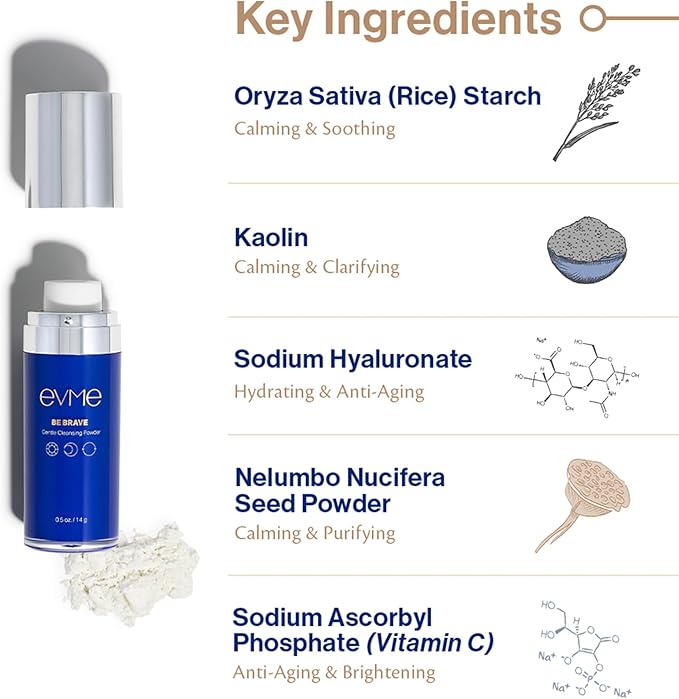 Evme Gentle Cleansing Powder – Kaolin Clay Face Wash with Vitamin C & Lotus Root Seed – Fragrance-Free, Dermatologist-Tested Cleanser for Sensitive, Reactive Skin – Hydrating, Soothing & Refreshing-FemmiqueWomen