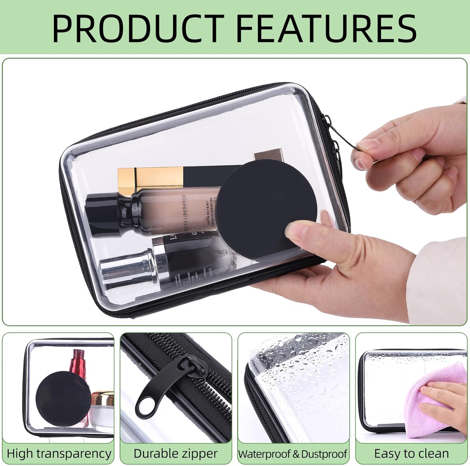 2 Pack Clear Hard Zipper Case, Hard PC Plastic Cosmetic Travel Bag with Zipper, Portable Travel Organizer Bins, Durable Makeup Bags for Toy Storage, Pencil Case-FemmiqueWomen