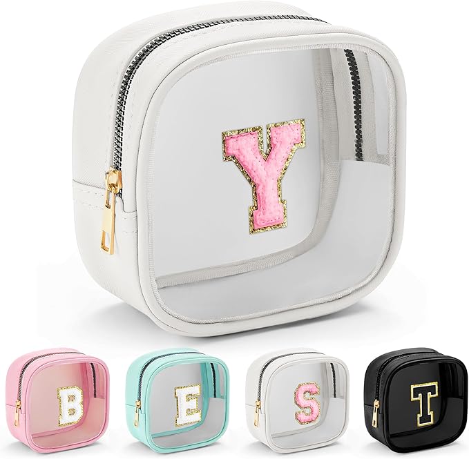 YOOLIFE Initial Make Up Bag Travel Toiletry Bag, Clear Makeup Bag Preppy Cosmetic Bags Organizer Travel Essentials Gifts for Women Teen Girlfriend Teacher Mom Birthday Mothers Day Gifts White Y-FemmiqueWomen