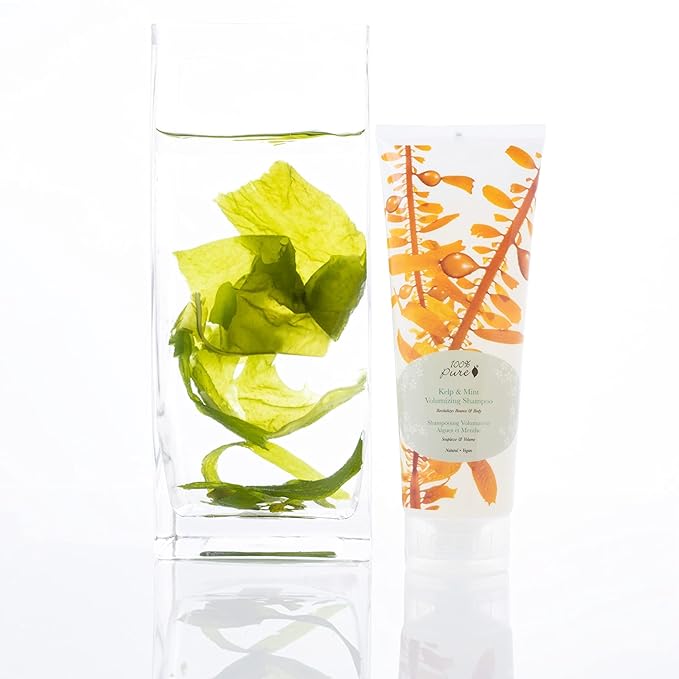 100% PURE Kelp & Mint Volumizing Shampoo Purifying Hydration & Deep Detox - Botanical Body Boost for Dry, Damaged Thinning Hair, Promotes Healthy Growth for Women & Men - Sulfate Free - 8 Fl Oz-FemmiqueWomen