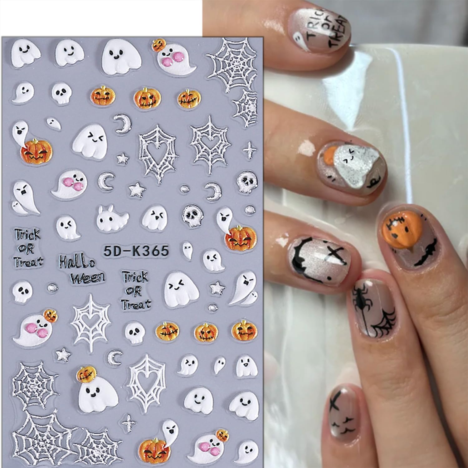 2 Sheets Halloween Nail Stickers for Nail Art 5D Spider Web Nail Art Stickers Embossed Ghost Pumpkin Nail Decals Self-Adhesive Horror Black Cat Nail Design Decals for Women Party Nails Supplies-FemmiqueWomen