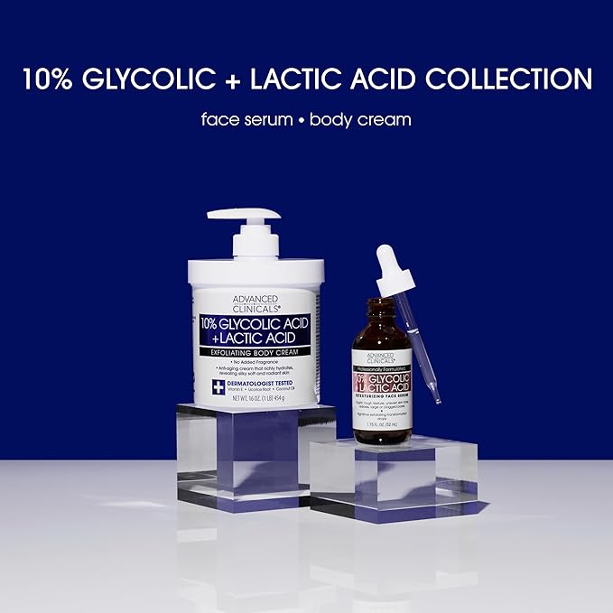 Advanced Clinicals 10% Glycolic Acid + Lactic Acid Lotion Exfoliant Moisturizing Cream With Hyaluronic Acid Moisturizer | AHA Exfoliating Body Cream Improves Look Of Uneven Rough Skin Texture, 16 Oz-FemmiqueWomen