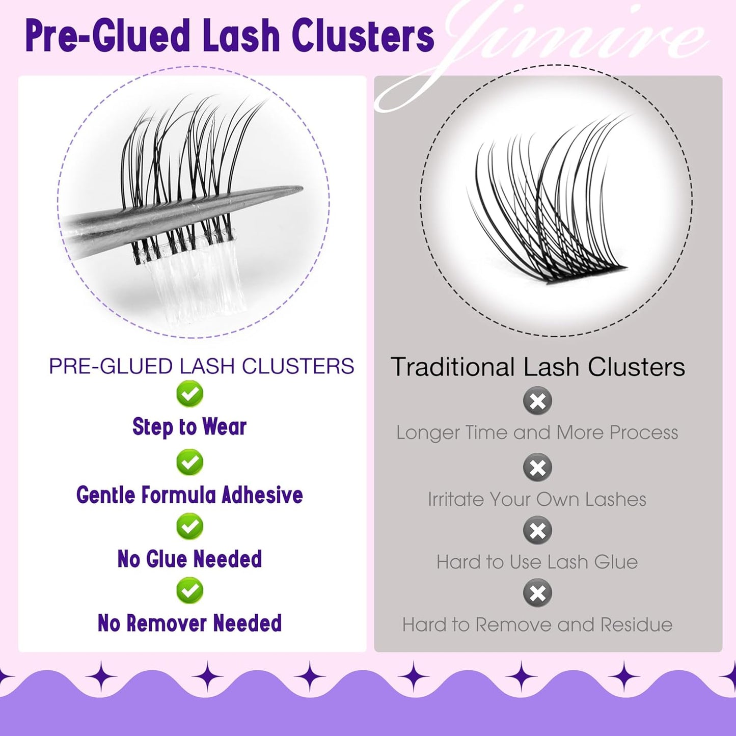 JIMIRE Self Adhesive Eyelashes Wispy Lash Clusters Natural Look 9-12MM Press on Lashes Self Adhesive Lash Clusters No Glue Needed Natural Pre Glued Lashes Clusters Reusable Invisible Band-FemmiqueWomen