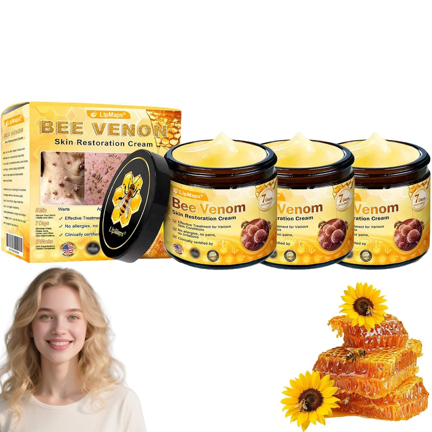 Bee Venom Skin Restoration Cream, Bee Venom Skin Treatment Cream, Repair skin and Firming, Effective In Reducing Blemishes (3)-FemmiqueWomen