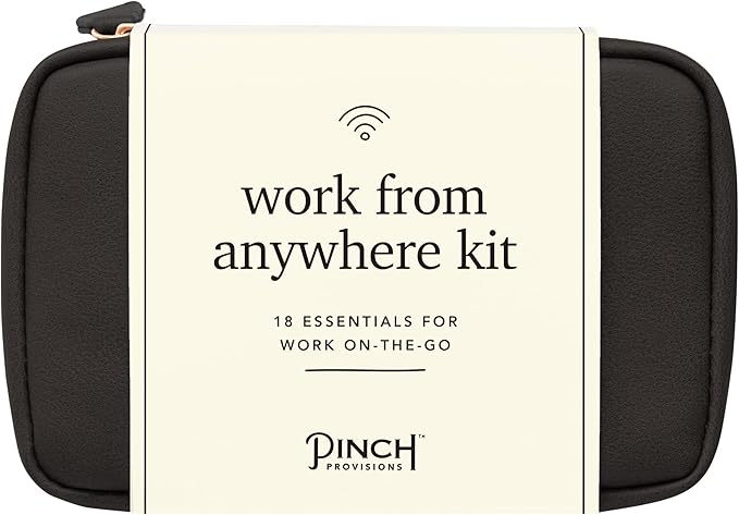 Pinch Provisions Work from Anywhere Kit, Includes 18 Essentials to Help You Stay on Task, Must-Have Essentials, Compact Multi-Functional Vegan Leather Pouch, Black-FemmiqueWomen